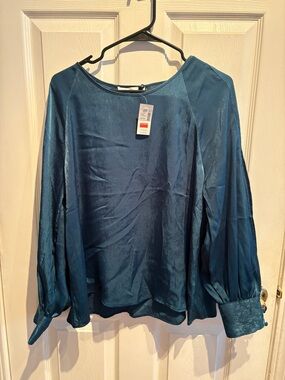 Maurices Teal Satin Long Sleeve Blouse